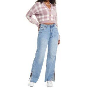 BP Purple and Ivory Emma Plaid Cardigan Sweater 1X NWT